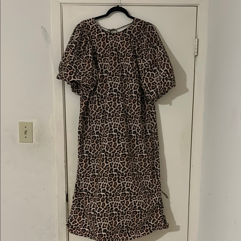 H&M Brown and Black Puff Sleeve Sheath Dress